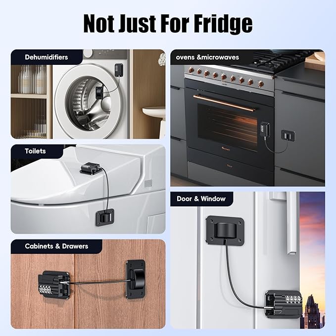 Upgraded Refrigerator Combination Locks- Changeable Password Fridge Locks for Kids, Toddlers and Children, Child & Baby Proofing Safety Door Lock for Cabinet and Drawers Windows (Black-1 Pack)