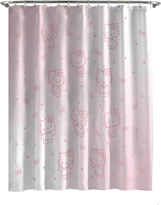Jay Franco Shower Curtains Sanrio Hello Kitty Shower Curtain - Pink Ombre Stars Kawaii Bathroom Décor - 70 x 72 Inch Washable Fabric Curtain