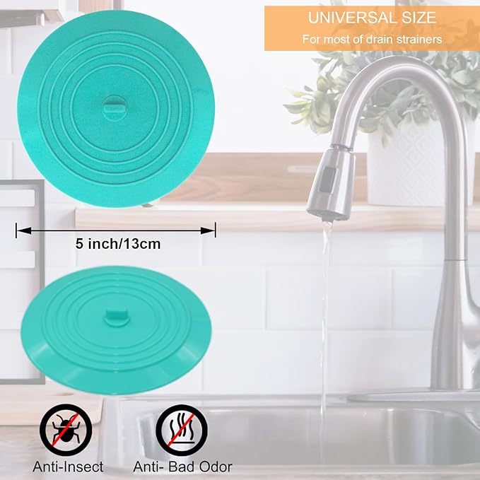 Bathtub Drain Stopper 2 Pack, 5 inches Silicone Tub Stopper Drain Cover, Bath Tub Plug Hair Stopper,Universal Flat Suction Hair Water Shower Stopper Bath Accessories (Blue&Green)