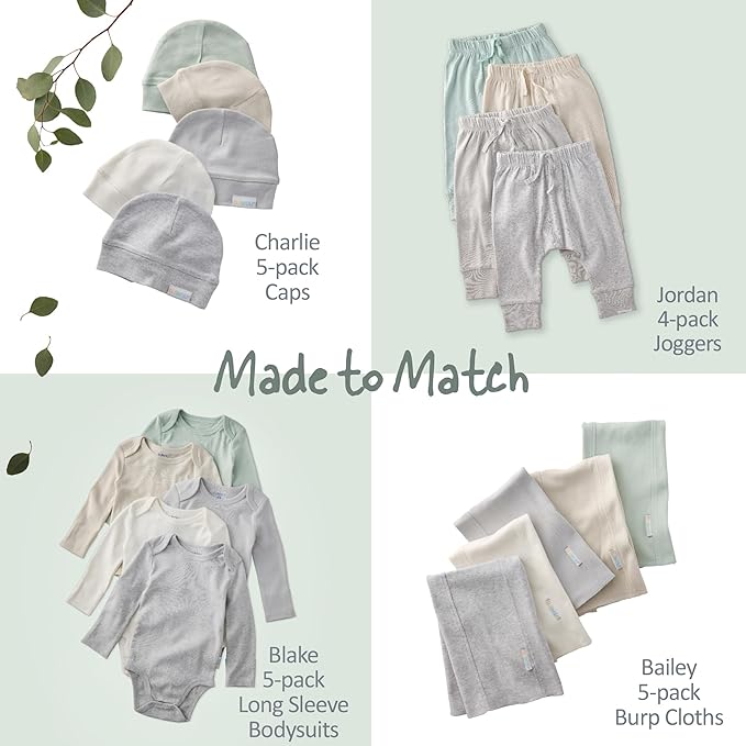 Butterblu Bailey 5-Pack Burp Cloths 100% Organic Cotton Knit for Newborn & Baby Boys & Girls, Seafoam, One Size