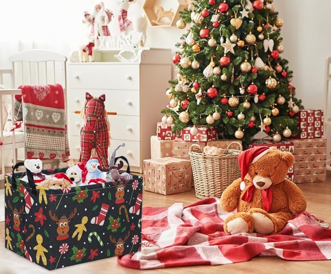 TIBAOLOVER Rectangular Christmas Basket Tree Gift Baskets for Families Cute Baby Storage Bin Kids Storage Bin Toy Organizer Box Christmas Room Decor for Parties(Black)