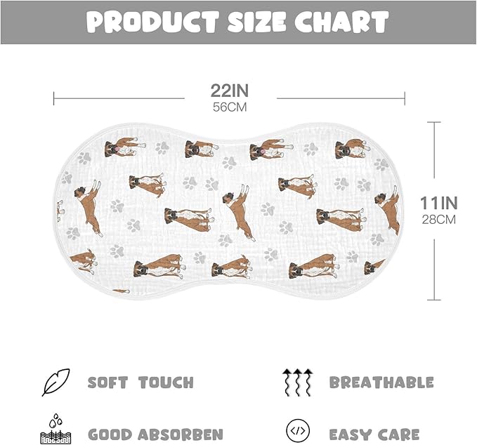 Qinllo 4 Pack Muslin Burp Cloths Boxer Dogs White Cotton Baby Burp Cloths Ultra Soft Burping Cloth Absorbent Spit Up Rags for Newborn Boys Girls 22x11 Inch