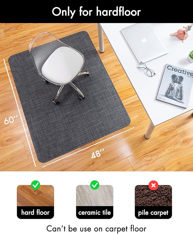 Baroyal Office Chair Mat for Hardwood Floor Under Desk Computer Rolling Chair Mat for Wood/Tile Floor Non-Slip Heavy Duty Desk Rug PVC Plastic Hard Floor Protector 48" x 60" (Cool Grey)