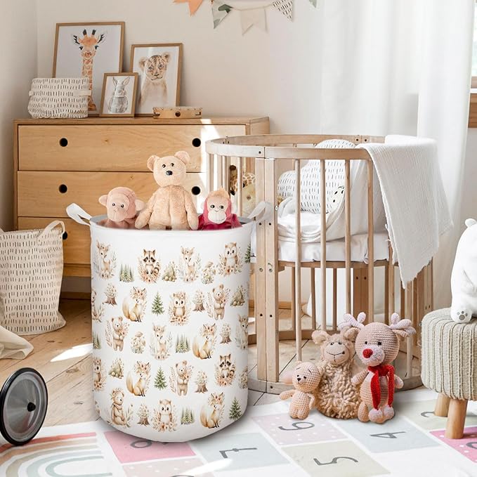 HKTZM Kids Nursery Laundry Basket, Toybox for Girls Boys, Cute Boho Woodland Animals Laundry Hamper Waterproof Collapsible Storage Bin Organizer for Bedroom Bathroom Kids Toddler Room Clothes Toys