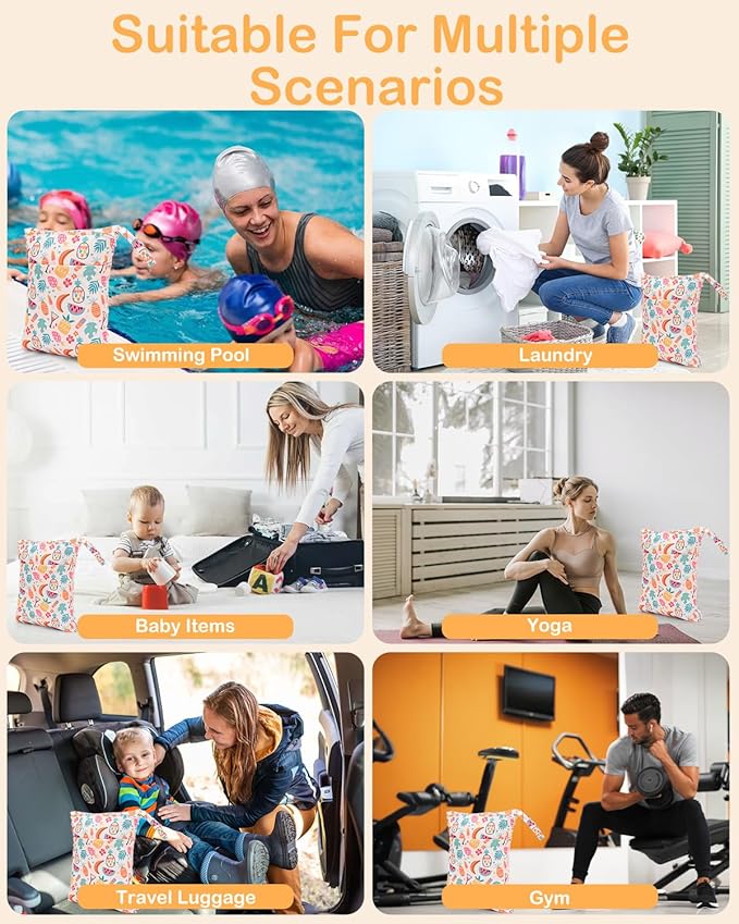 ALVABABY 2pcs Waterproof Wet Dry Bags,Reusable with Two Zippered Pockets,Baby Cloth Diaper,Travel,Beach,Pool,Daycare,Soiled Baby Items,Yoga Gym Bag,Swimsuits or Wet Clothes 2LW05