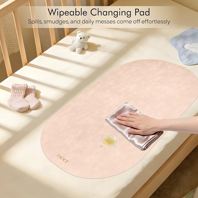 Diaper Changing Pad, Wipeable Portable Changing Pad, Baby Change Mat, Waterproof Vegan Leather Changing Pads for Home & Travel, Pink, 27.5 x 15.7 ''