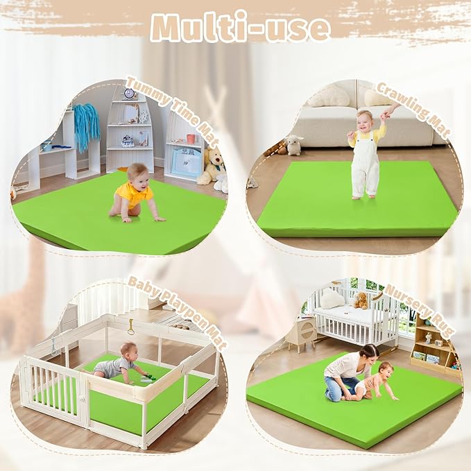 Waterproof Baby Play Mat for Floor 1.3"Thick Memory Foam 47 * 47 Cushion Playpen Playmat Tummy Time Crawling Mat Nursery Rug Pad Mattress Create Soft & Safe Area for Infants,Toddler,Kids,Green