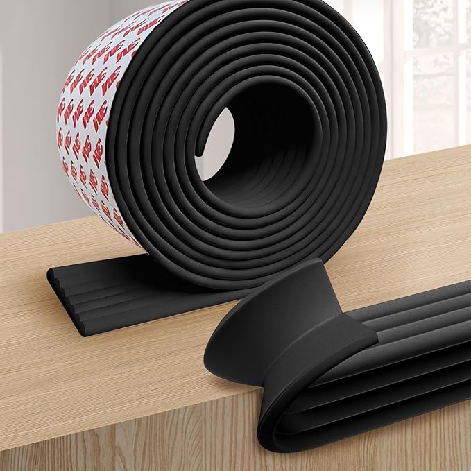 PUSHUJIA Edge and Corner Guards with Strong Adhesive Extra Thick Baby Proofing Furniture Protector for Table Desk Bed Cabinets Child Safety for Home and Nursery (Black, 16.4 Feet)