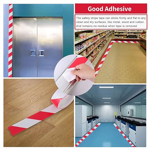 Hazard Warning Safety Stripe Tape Caution Tape Roll Waterproof Anti Slip Non-Abrasive Self-Adhesive Floor Marking Tape (2”x 36 Yards, Red-White, 6)