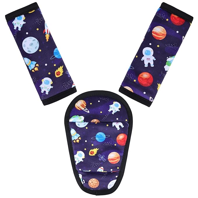 3 Pcs Car Seat Stroller Straps Pads for Baby, Newborn Soft Shoulder Strap and Crotch Covers, Universal Shoulder Straps Pads for Car Seat, Pushchair, High Chair (Starry Sky)