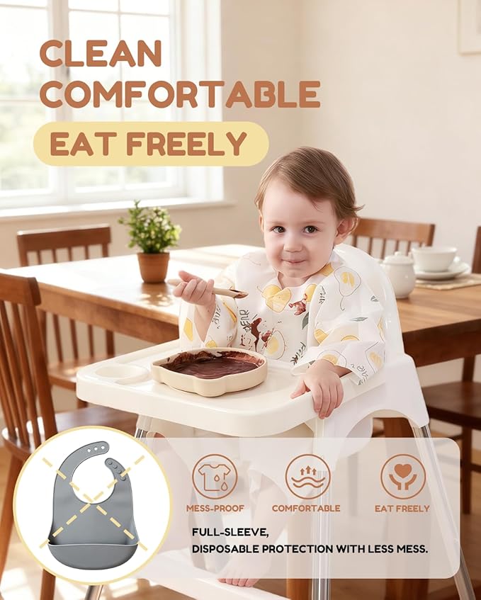 Disposable Baby Bibs for Baby Boys and Girls - Long Sleeve Bib Individually Wrapped Waterproof Baby Bibs 16/36 pcs