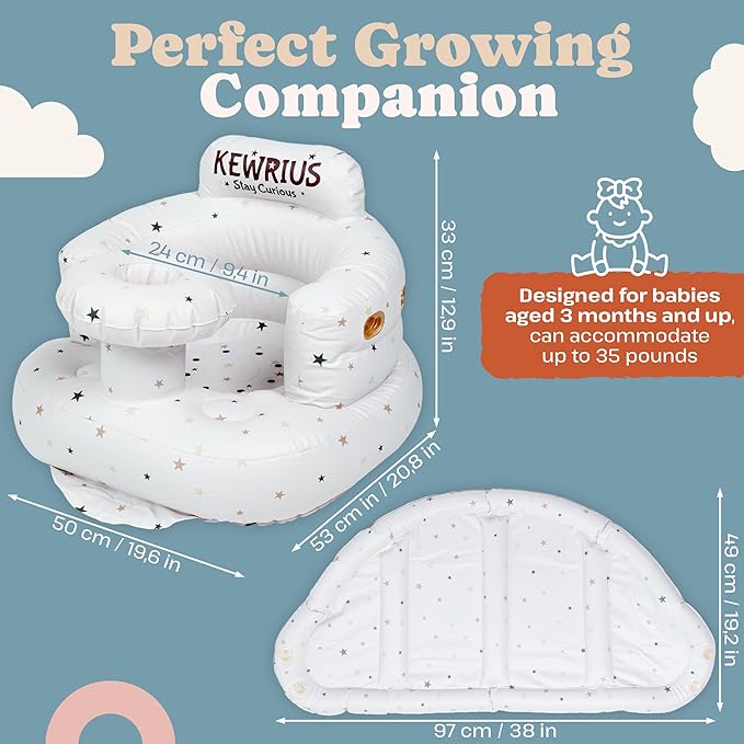 Inflatable Baby Seat for Babies 3+ Months with Removable Canopy – Baby Floor Seats for Sitting Up, Baby Seats for Infants, Blow Up Baby Chair
