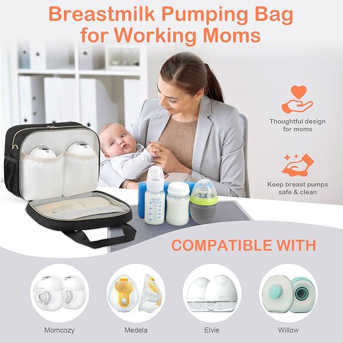 PIIOSER Breastmilk Cooler Bag with Ice Pack, Fits 6 Baby Bottles Up to 9 Ounce, Insulated Bottle Travel Bags with Shoulder Strap-Wearable Breast Pump Carrying Case for Nursing & Working Moms