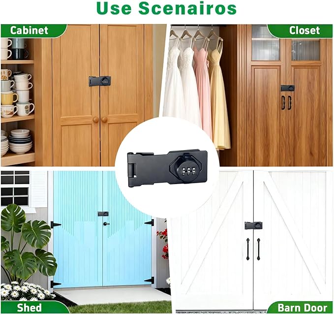 Keyless Combination Lock, Code Zinc Alloy Door Latch, 3-Digit Combination Lock, Twist Knob Hasp Latch Lock, Cabinet Locks with Combination, Easy DIY Installation (Black)