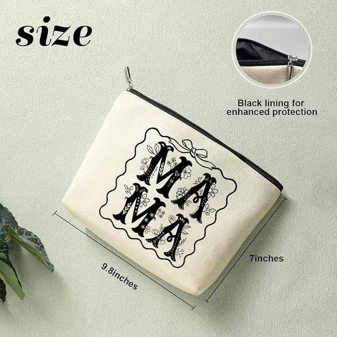 Decohim Mama Makeup Bag，Mothers Day Christmas Retirement Appreciation Birthday Gifts for Mom Mama Mommy Cosmetic Bags, Coquette Bow Wildflowers Zipper Pouch Travel Toiletry Bag Accessories Organizer