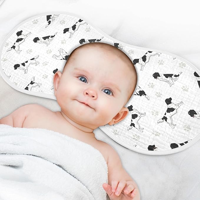 Qinllo 4 Pack Muslin Burp Cloths Stabyhoun Dogs White Cotton Baby Burp Cloths Ultra Soft Burping Cloth Absorbent Spit Up Rags for Newborn Baby Boys Girls 22x11 Inch
