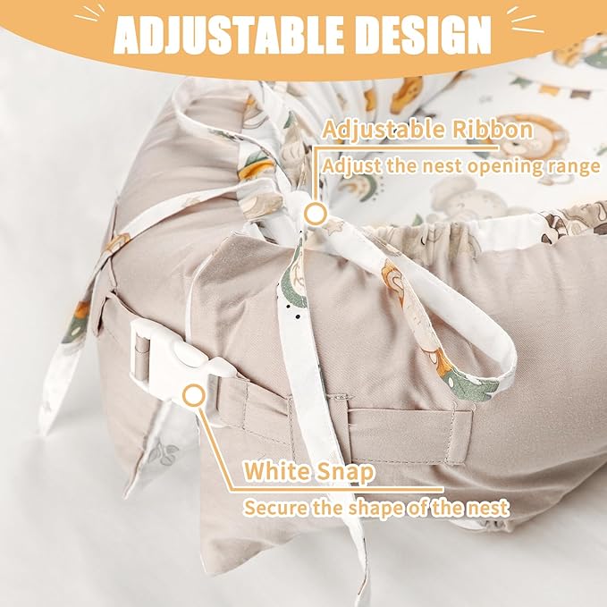 Jundetye Baby Lounger Cover for Boys Girls, Reversible Baby Nest Cover, Adjustable Baby Lounger Replaceable Cover for Infant Newborn, Portable and Machine Washable, Cotton Gray Elephant Cover Only