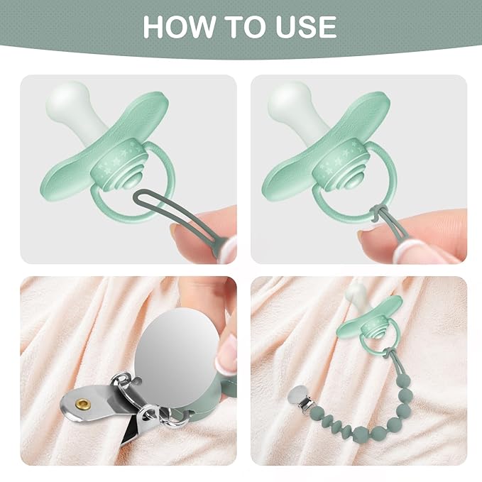 Silicone Pacifier Clips for Boys, 4 Pack One Piece Soft Flexible Pacifier Holder Clip Binky Clips for Boys