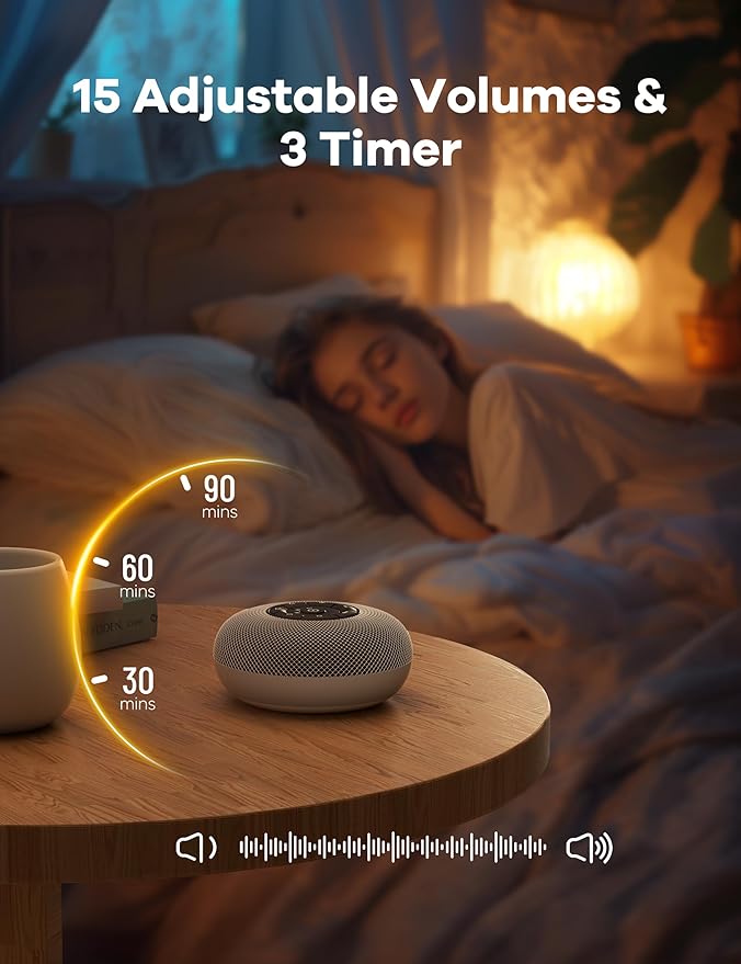 Portable Sound Machine, Long Battery with Loud Bluetooth Speaker, 39 Special Soothing Sounds, White Noise Sound Machine for Sleeping