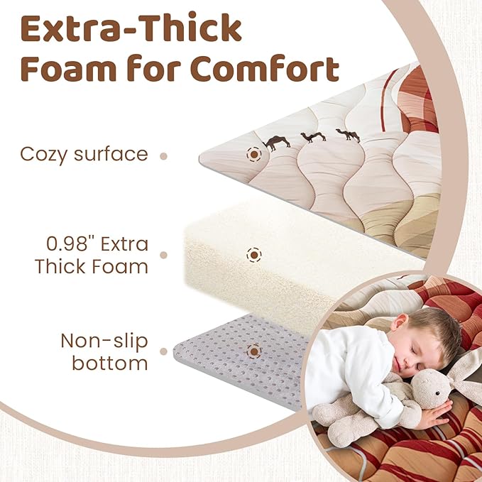 Beavtaens Baby Play Mat, 50x50 Playpen Mat, Thick Soft Foam Playmats for Baby, Foldable and Washable Baby Crawling Mat for Floor(Desert)