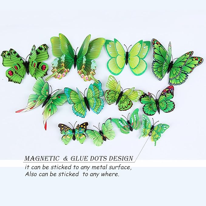 OPSEAM Butterfly Wall Decor 24/48 PCS, 3D Butterflies Stickers for Party Decorations with Magnets (Green, 48)