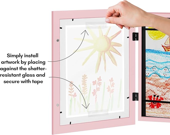 Americanflat Kids Artwork Frame Changeable (Light Pink) - Magnetic Door Holds 100 Art Pieces - 8.5x11 Letter Size Display with Mat or 10x12.5 Without Mat - My Mini Masterpiece