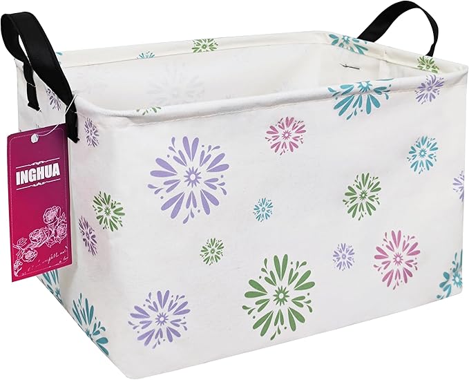 INGHUA Rectangular Storage Basket Fabric Organizer Bin for Toys,Books,Clothes,Gifts,Pets-Perfect for Home,Office,Nursery,Dorm,Shelf(Rec-Colorful fireworks)