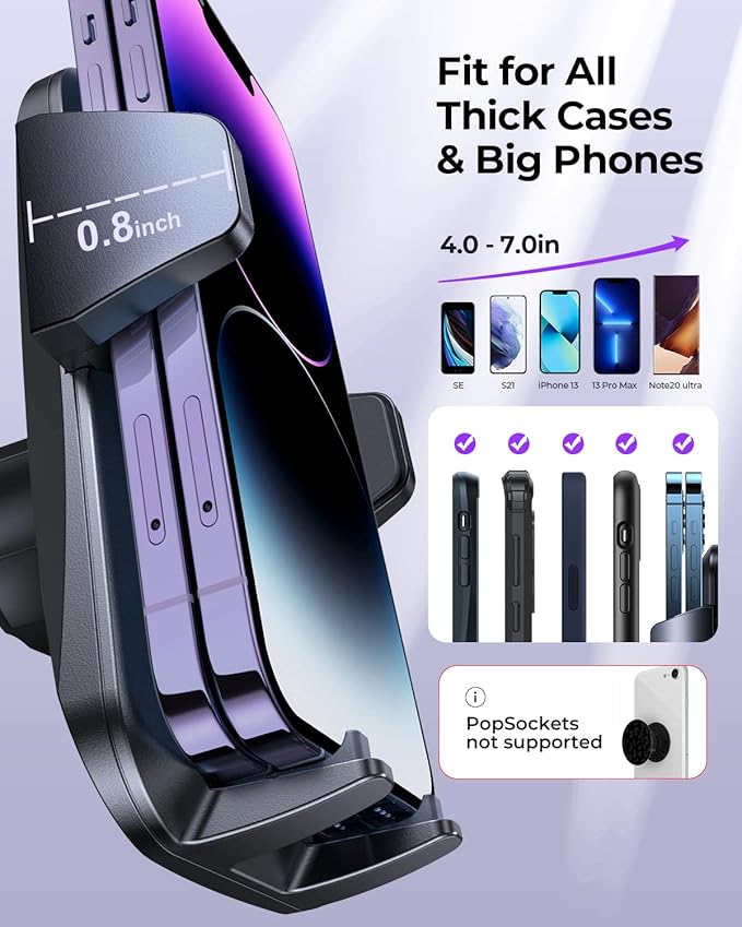 Car Phone Holder, [Thick Cases Friendly] Car Phone Holder Mount, Hands-Free Phone Mount for Car Fit for iPhone for Samsung and Smartphone