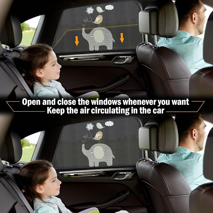 Car Window Shade for Baby, UV Protection Breathable Mesh Baby Window Covers, Universal Fit Stretchable Sun Shades, Keep Car Interior Cool and Comfortable for Toddler Kids Children (2 Pack)