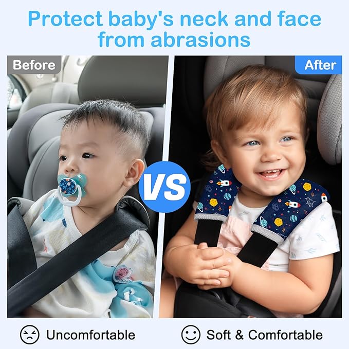 Seat Belt Cover Pad for Baby, Soft Seatbelt Cushion Covers for Kids 2Pcs Car Seat Strap Shoulder Pads for All Car Seats, Stroller, High Chair