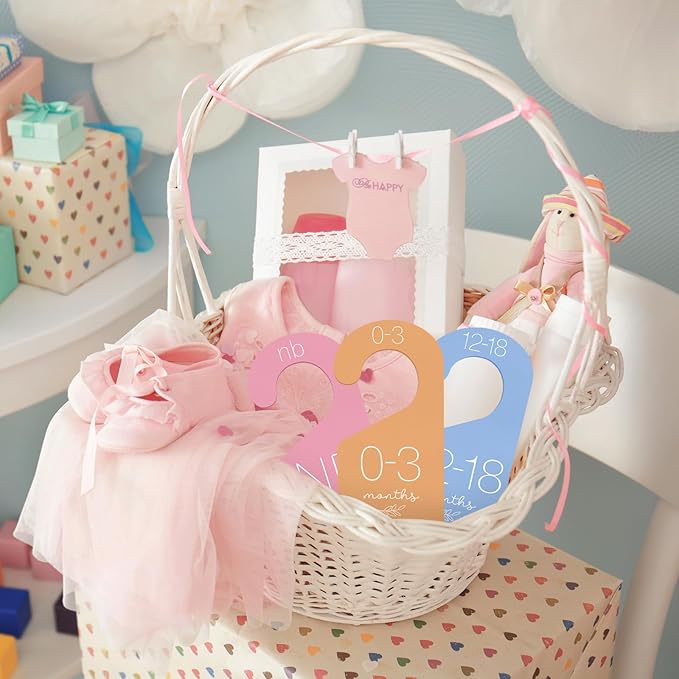 Whaline 7Pcs Baby Closet Size Dividers Macaron Colors Acrylic Hanger Clothes Organizers Newborn to 24 Month Thicken Infant Wardrobe Separators for Home Nursery Baby Clothes