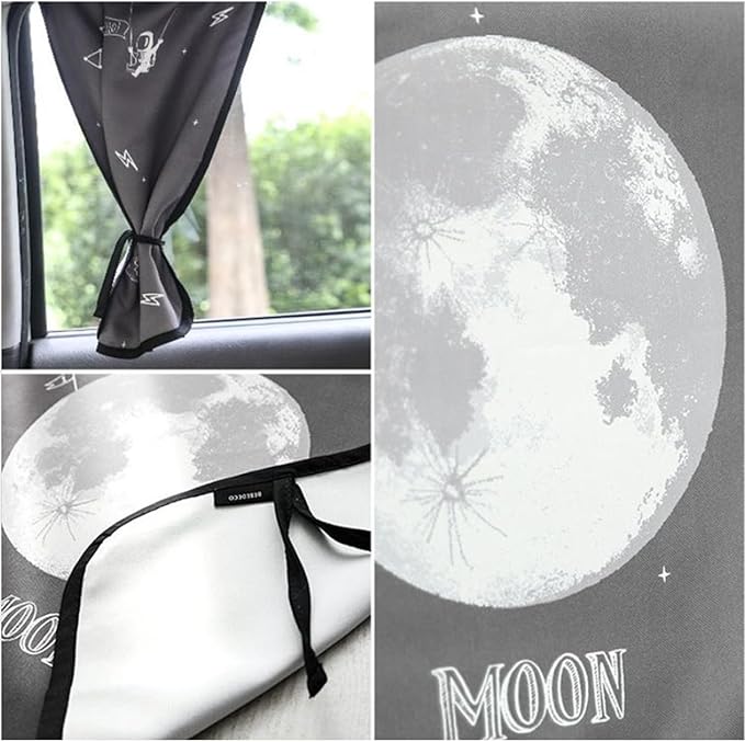 BEBEDECO Magnetic Car Sun Shade Curtain for Side Window – Sun Blocker and UV Protector for Baby, Kids, and Pets – Universal Fit with Built-in Magnets for Steel-Framed Door (Moon)