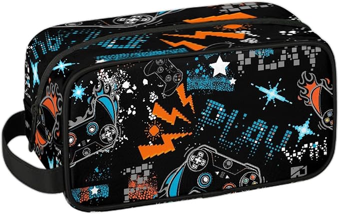 Boys Toiletry Bag for Kids Small Dopp Kit Waterproof Game Theme Hanging Wash Cosmetic Makeup Bag for Travel Sports Shower Essential