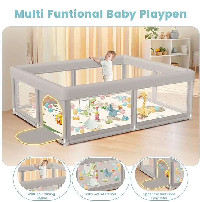 besuhot Baby Playpen 50x50 Inch Baby Playpen with Mat, Play Pen for Babies and Toddlers, Playard with Gate, Sturdy Safety Fence, Indoor & Outdoor Kids Activity Center