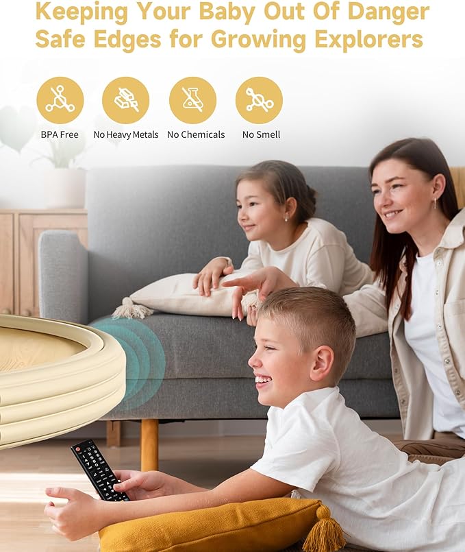 11.8''W Extra-Wide Edge Protector, 6.56FT 0.79''Th Baby Proofing Corner Guards, Safety Furniture Bumper, Pre-Taped, Thick Soft Rubber Foam Padding for Fireplace Table Stair Cabinet (Beige)