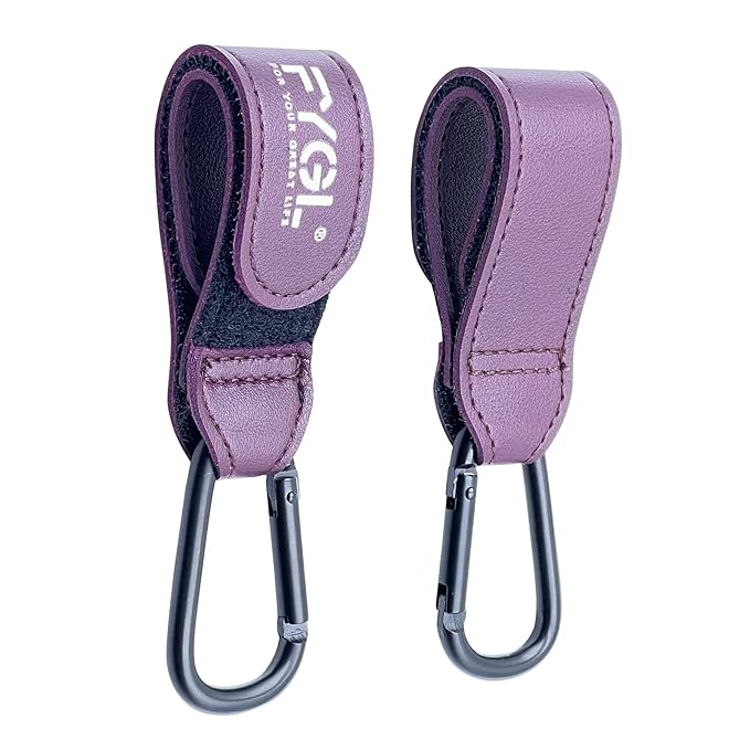 Stroller Hooks - Leather Buggy Clips, Pushchair Carabiner Clip for Bags, Easy Attachment for Pram, Universal Stroller Clips and Hooks, Stroller Accessories - Dark Red (2 Pack)
