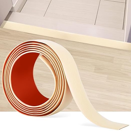 3.3Ft Floor Transition Strip Self Adhesive Vinyl Cover Floor Strip Flat Divider Transition Strip Wood Grain Design for Laminate Floor Gaps and Doorway Transitions (3.3Ft x 1.57 Inch, Beige)