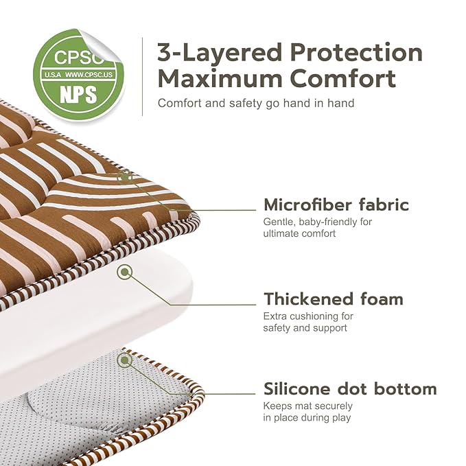 Mallify Soft Thicker Baby Mat for Floor 50"x50", Non-Slip Baby Play Mat, Easy to Clean 50x50 Playpen Mat, Portable Playmat, Crawling Mat for Infants, Babies, Toddlers, Activity Mat, Rainbow, Brown