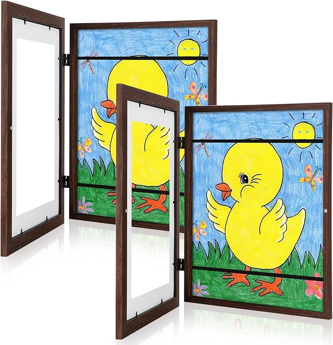 [2 Pack] Kids Art Frames, 10x12.5 Front Opening Kids Artwork Frames Changeable, Displays 8.5x11 With Mat and 10x12.5 Without Mat, Holds 50 Pcs, for 3D Picture, Crafts, Hanging Art, Portfolio Storage
