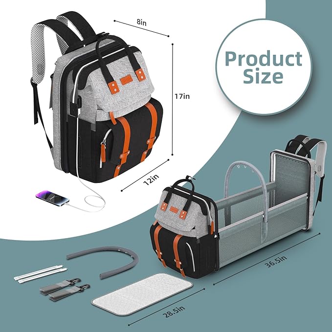 ISMGN Diaper Bag Backpack with Changing Station, Large Diaper Bag, Baby Bag, Multifunctional Diaper Bag, GreyBlack