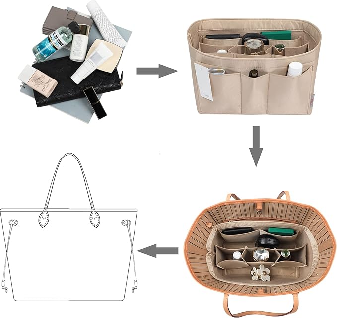 ZTUJO Purse Organizer Insert, Felt Bag Organizer For Handbag Purse Organizer,13 Colors, 6 Size (Slender Medium, Silky Beige)