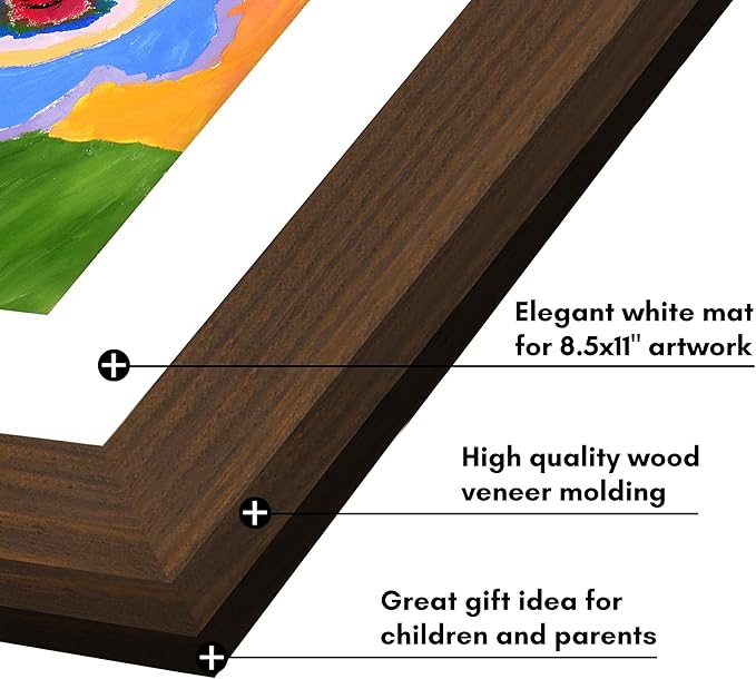 Americanflat - 2 Pack - Kids Artwork Frame Changeable (Walnut) - Magnetic Door Holds 100 Art Pieces - 8.5x11 Letter Size Display with Mat or 10x12.5 Without Mat - My Mini Masterpiece