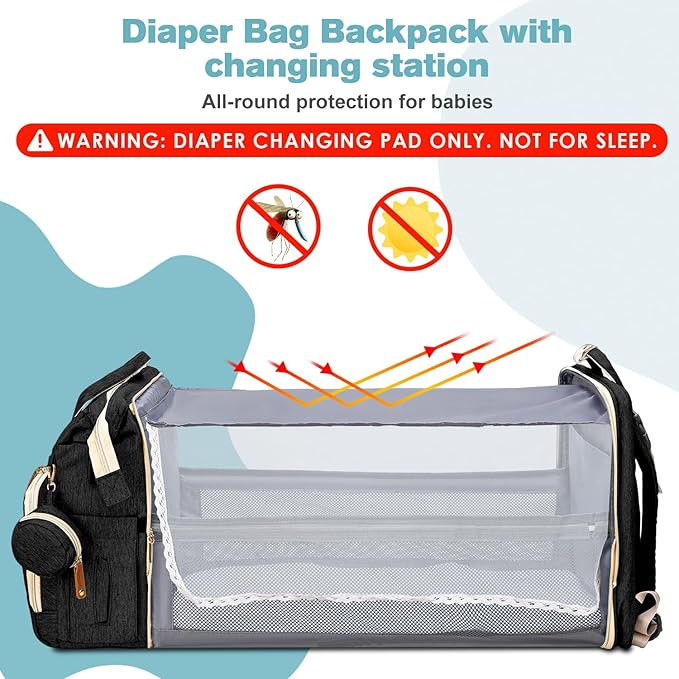 JSTPRO Diaper Bag Backpack, Large Waterproof Lightweight Diaper Bag with Changing Station, Insulated Pockets, USB Port, Travel Bag for Mom and Dad (Black)
