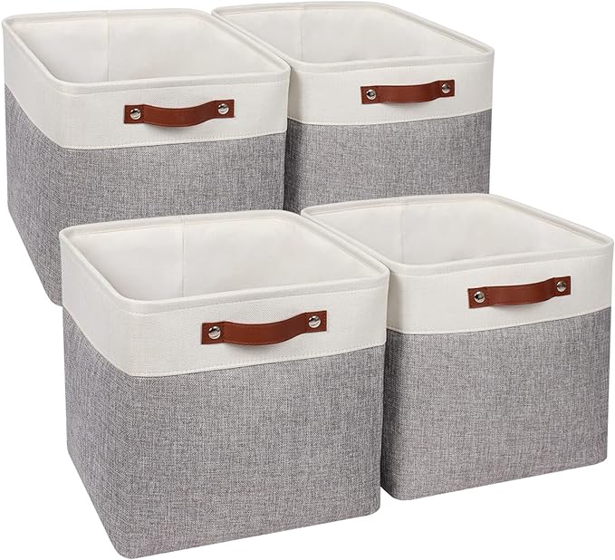 Univivi 13x13x13 Storage Cube Bins with Handles,Fabric Storage Cubes with Hard Bottom Organizer Baskets for Closet,Foldable,Gray