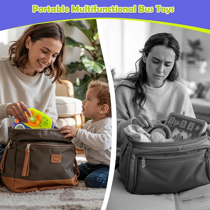 Baby Music Toys with Driving Sounds & 14 Nursery Rhymes, Light Up Montessori Sensory Toys Travel Essential Infant Birthday Gifts for 6 7 8 9 10 12 18 Month 1 Year Old Boys Girls