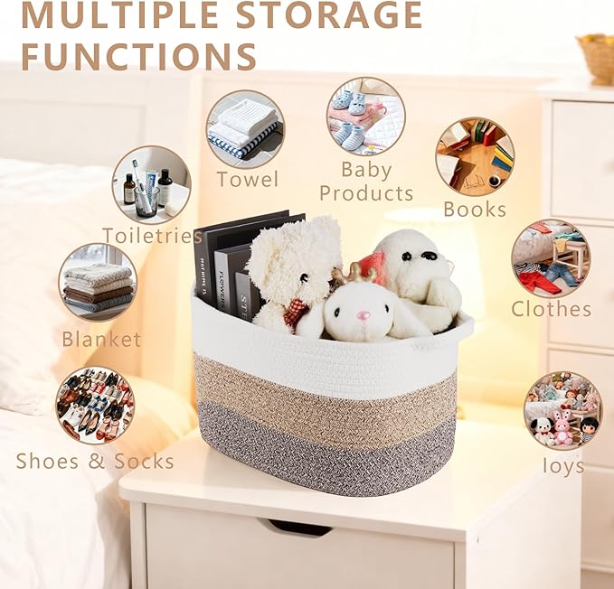 AOFANGSHIYE 3PCS Grey Cotton Rope Woven Storage Basket, 15x10x8.7 Inches Shelf Organizer for Baby Gift Baskets, Toys, Laundry, Baby Blankets & Empty Gift Baskets