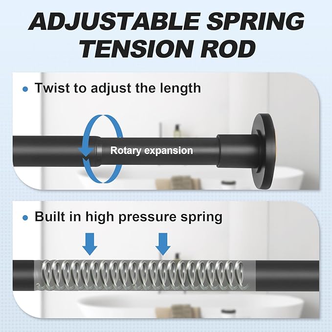 CorkLatta 2 Pack Black Shower Curtain Rod 31 to 68 Inch,1 Inch Diameter Adjustable Spring Tension Stainless Steel Telescoping Rod,Easy Install,No Rust