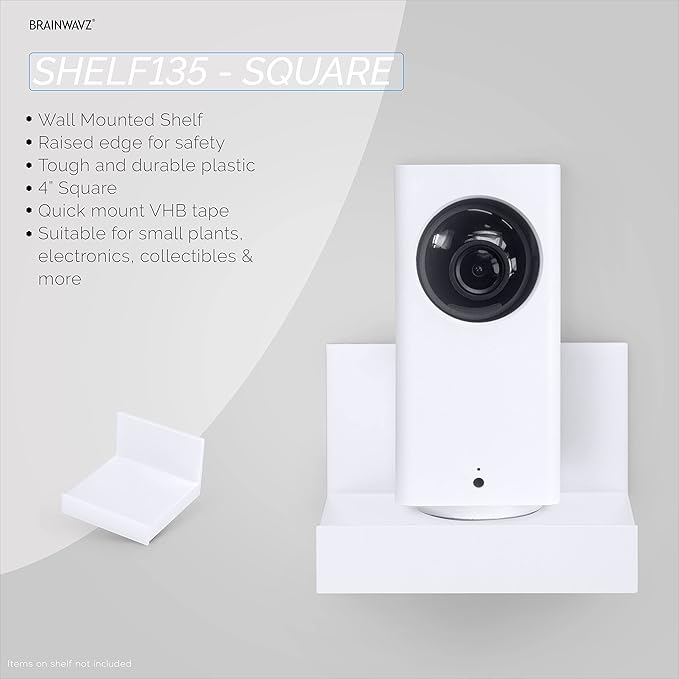 Screwless 4" Universal Shelf for Cloud Security Camera, Baby Monitor, Small Speakers, Electronics & More, No Tools, VHB Tape Strong Adheasive, Easy to Install by Brainwavz (White)
