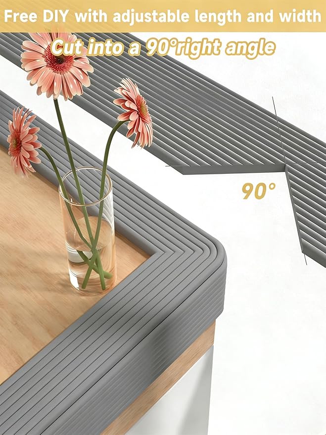 7.9''W Extra-Wide Edge Protector, 6.56FT 0.47''Th Baby Proofing Corner Guards, Safety Furniture Bumper, Pre-Taped, Thick Soft Rubber Foam Padding for Fireplace Table Stair Cabinet (Grey)