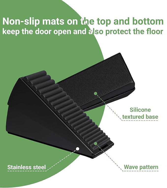 Large Door Stopper - Metal Door Wedge, Tall Door Stopper, Spring Rubber for Extra Strong Grip (Black, 1 Pack)